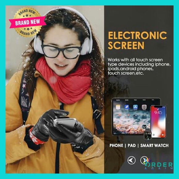 Genuine Sheepskin Leather Gloves Cashmere Lined Touchscreen Winter Driving - Picture 5 of 8